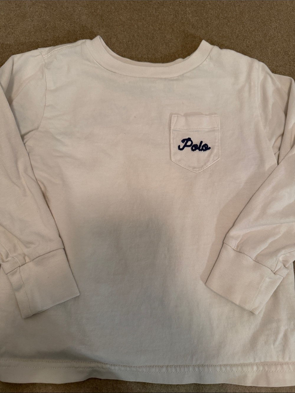 Polo by Ralph Lauren Cream Long-Sleeve Pocket Tee with Navy Script